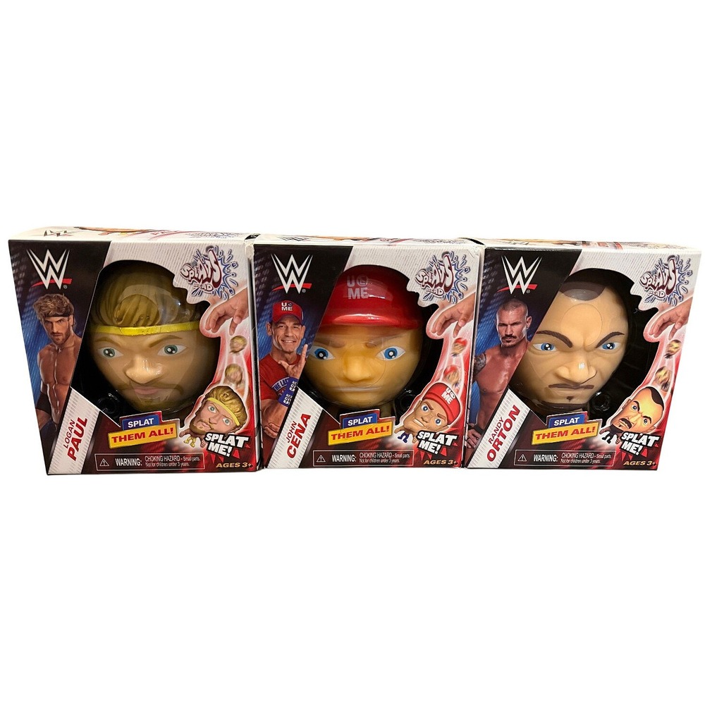 WWE Splats Head Squishy Toy Set John Cena Randy Orton Logan Paul ToyMonster 3pk